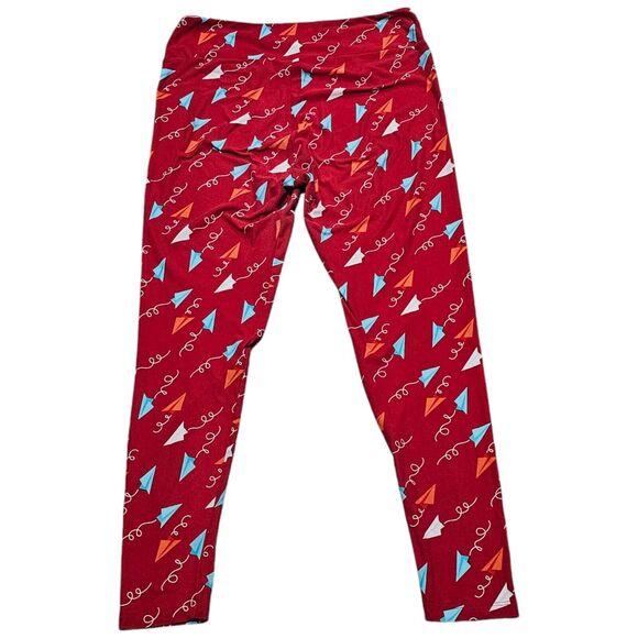 LuLaRoe Leggings Red Paper Airplane Pattern Size L/XL Tall Curvy - Picture 2 of 7